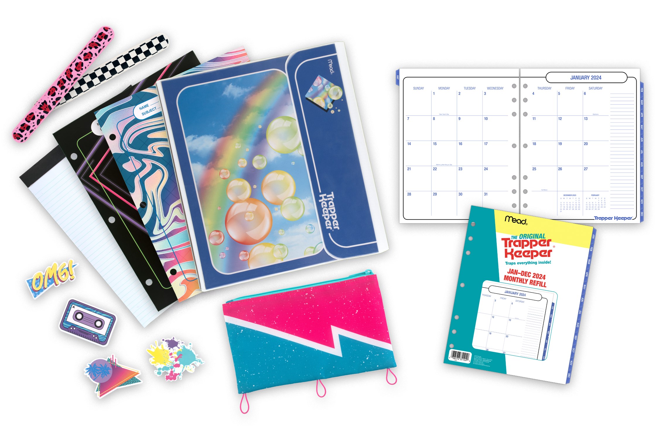 Trapper Keeper® 2024 Monthly Planning Bundle, Rainbow Bubbles, Folio